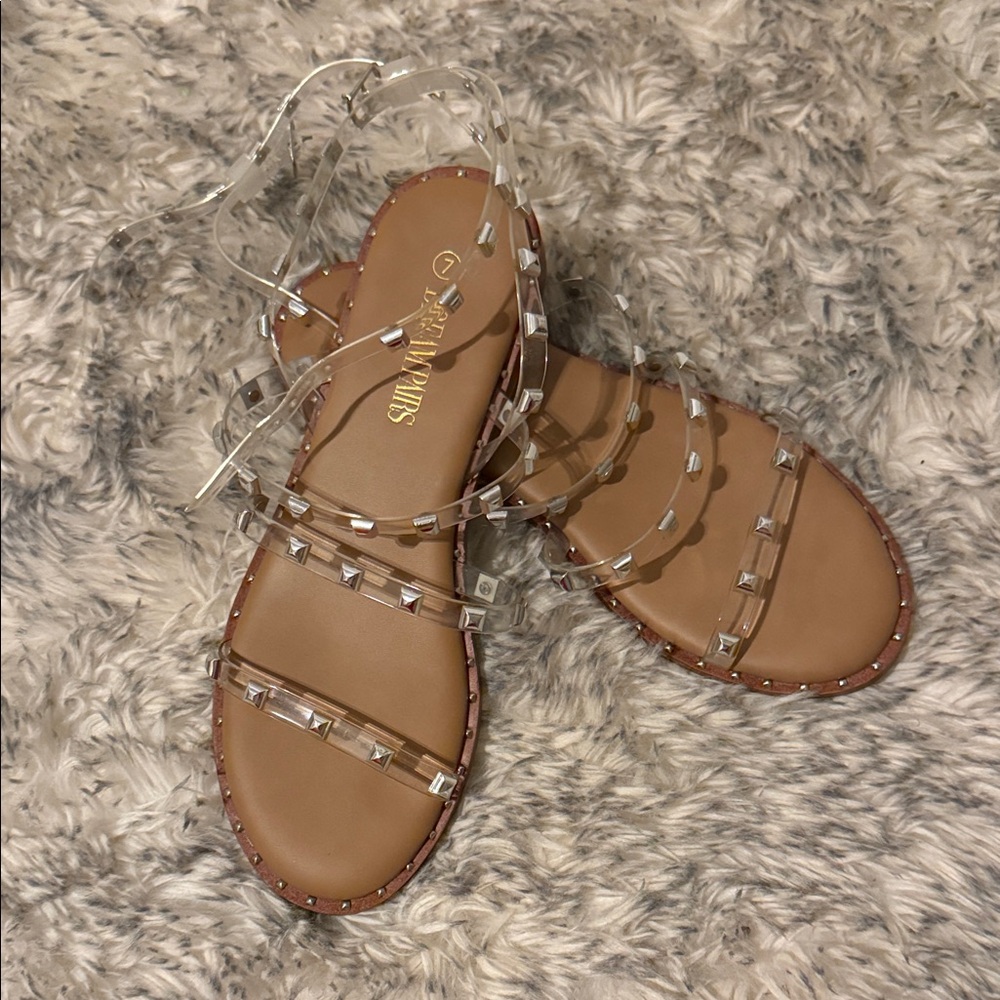 Dream Pairs Tan Sandals with Clear Studded Straps